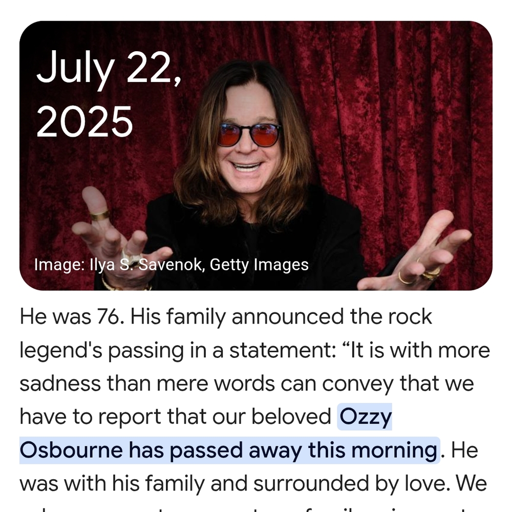 Rip Ozzy Osbourne On July 22,25